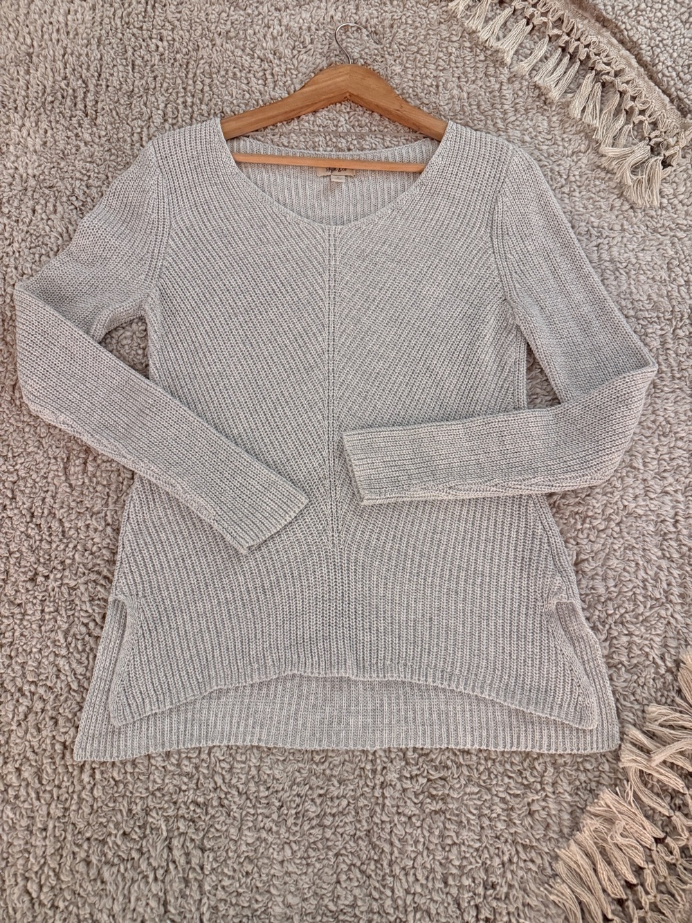 Style & Co Women’s Medium Gray 100% Cotton Knit Sweater High Low Side Slit